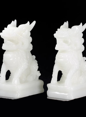天然玉石麒麟摆件一对招财送子玉麒麟客厅玄关办公室乔迁开业贺礼