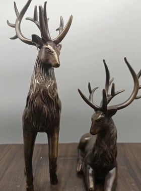 古玩纯铜鹿摆件一对铜福鹿吉祥鹿办公室桌面玄关礼品收藏装饰摆设