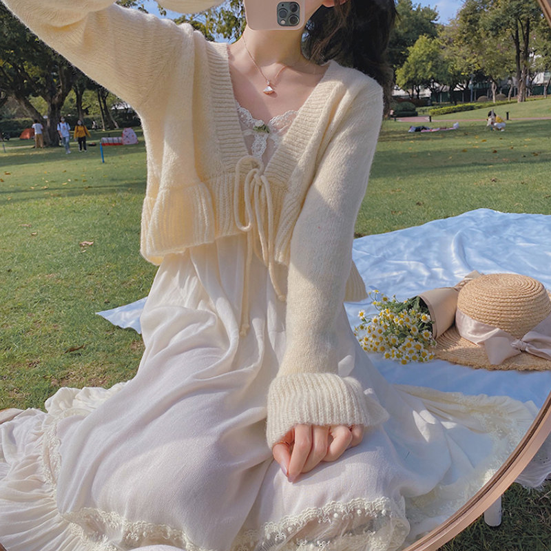 短款温柔风系带毛衣开衫女早秋宽松外穿薄款喇叭袖针织马海毛外套,淘宝优惠券,粉丝福利购,淘宝优惠卷