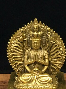 纯铜千手观音佛像双面车载摆件摆设招财汽车装饰品中式送礼