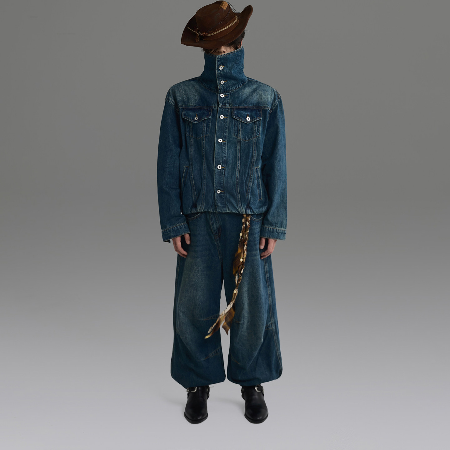 GALAXOR银河预报 解构高领牛仔外套下摆褶皱设计感夹克宽松上衣男,淘宝优惠券,粉丝福利购,淘宝优惠卷