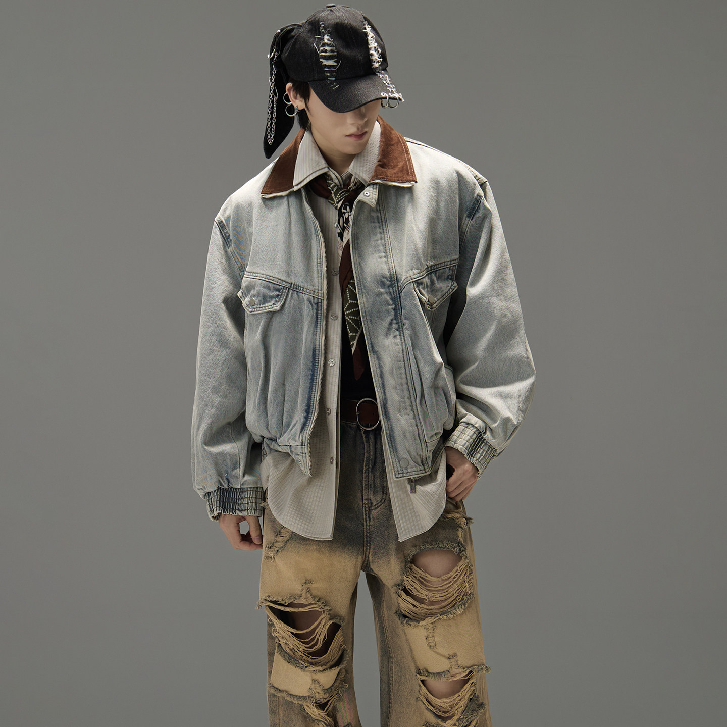 GALAXOR 美式复古水洗牛仔外套翻领撞色拼接宽松春季百搭夹克男女,淘宝优惠券,粉丝福利购,淘宝优惠卷