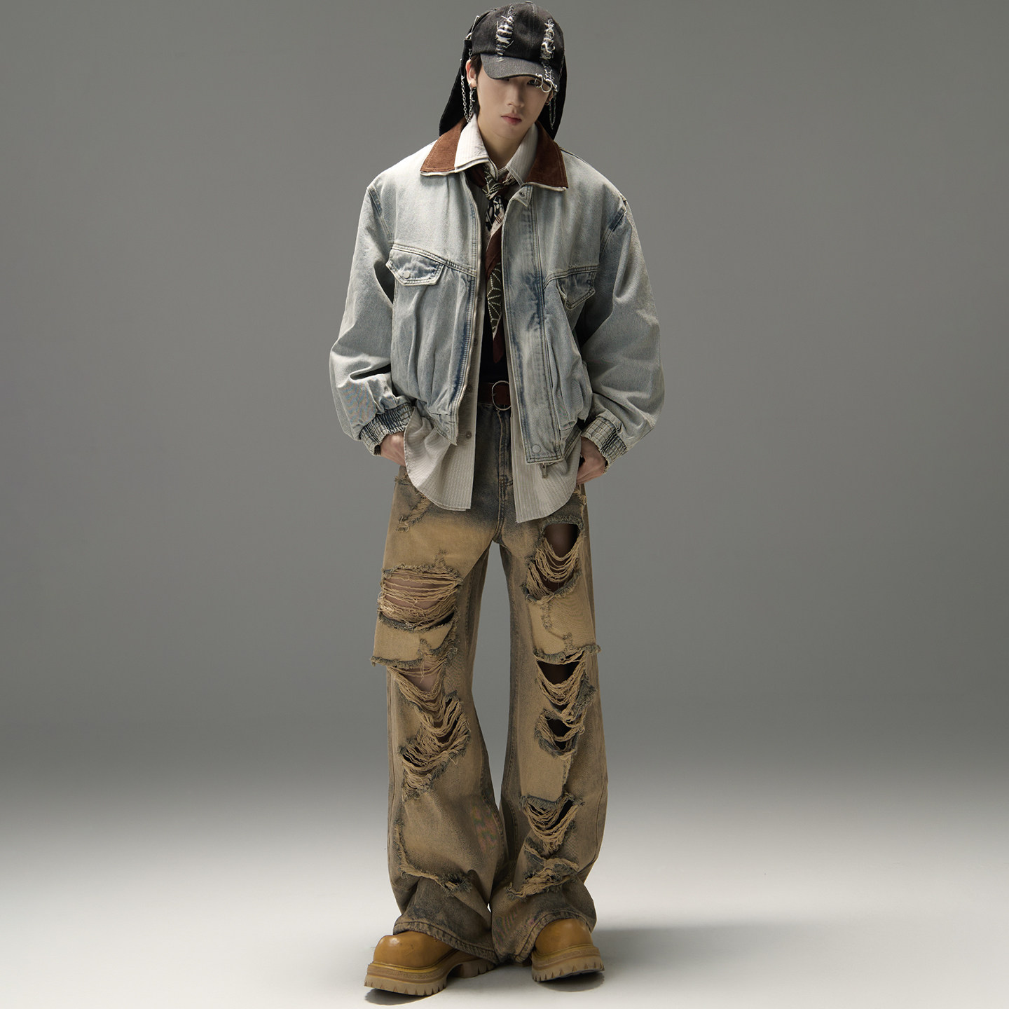 GALAXOR 美式复古水洗牛仔外套翻领撞色拼接宽松春季百搭夹克男女,淘宝优惠券,粉丝福利购,淘宝优惠卷