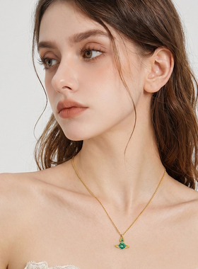 【新品】西太后Reina Pendant 绿色宝石吊坠项链女轻奢锁骨链
