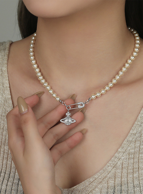 Vivanne别针珍珠女回形针项链