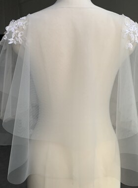 时尚双层软网白色蕾丝新娘婚纱礼服披肩外套摄影遮肉遮手臂女红色