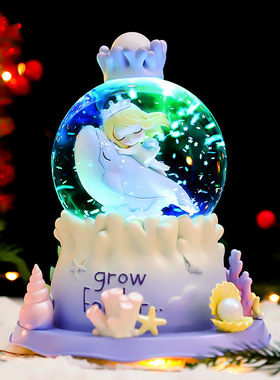 星辰大海水晶球音乐盒外转声控海豚女孩轻奢风摆件儿童学生日礼物