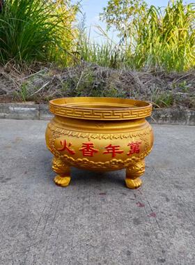 复古圆形平口铸铁香炉万年香火插香家用寺庙佛堂道观宗祠生铁铸造