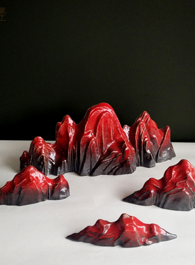 陶瓷山石假山摆件火焰红笔架茶宠文房笔架盆景装饰茶具配件