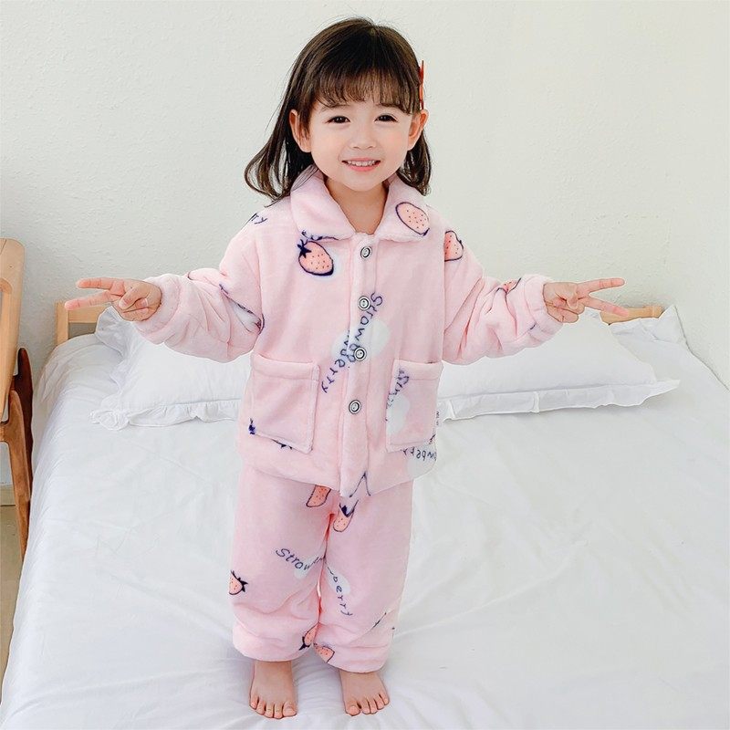 儿童法兰绒睡衣宝宝秋冬加绒加厚珊瑚绒小孩冬款男女童家居服套装,淘宝优惠券,粉丝福利购,淘宝优惠卷