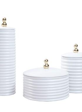 北欧家居饰品客厅博古架装饰罐创意工艺品陶瓷储物罐摆件旋纹盖罐