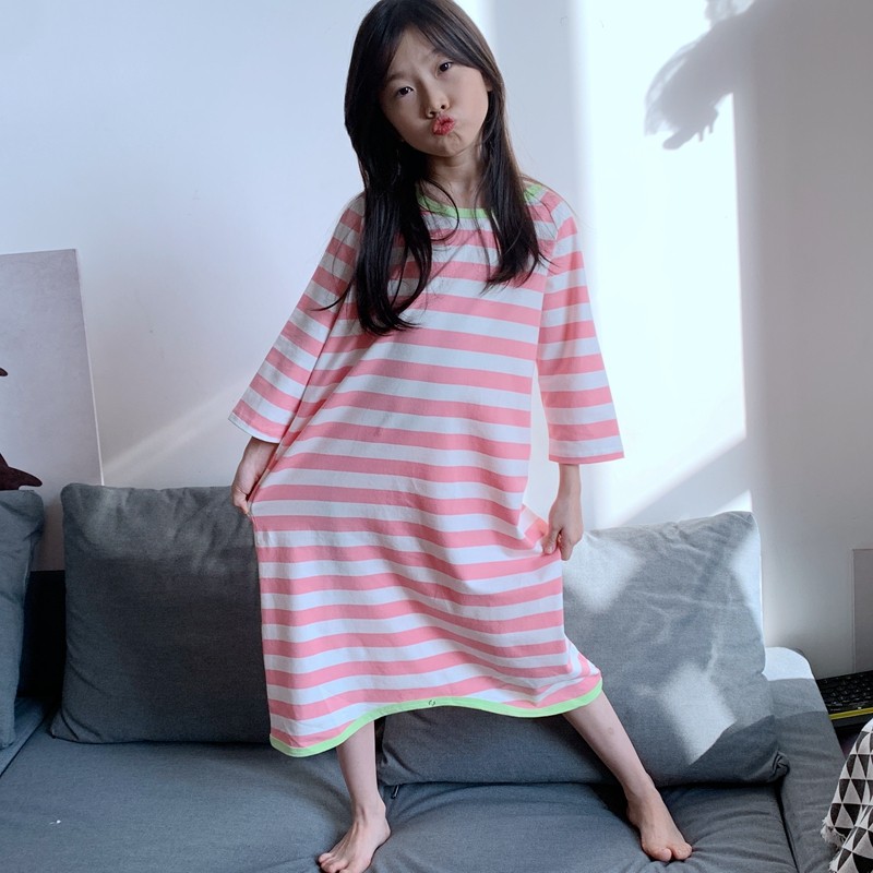 儿童睡裙女孩纯棉夏季长袖女童彩虹睡衣大童薄款春秋女宝母女睡袍,淘宝优惠券,粉丝福利购,淘宝优惠卷