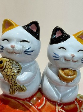 招才锦鲤家居中秋电视柜创意陶瓷小摆件博古柜展柜玄关柜石湾公仔