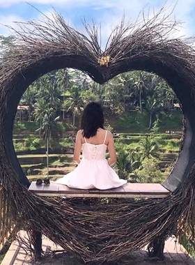 巴厘岛网红鸟巢户外景区庭院阳台落地悬挂款藤编秋千吊椅打卡拍照
