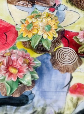 瓷蓓高温釉下树桩压盆石盆托小径陶瓷森系防风防咬造景用品摆台装