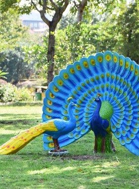户外庭院花园装饰开屏孔雀摆件玻璃钢售楼部小区落地园林景观雕塑