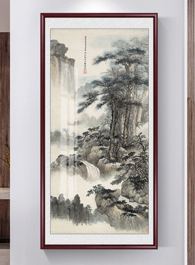 新中式山水画玄关装饰画 客厅过道国画墙画 可客制化实木框挂画