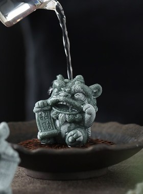 新中式萌宠醒狮一对茶宠摆件创意生意兴隆招财店铺客厅桌面装饰品