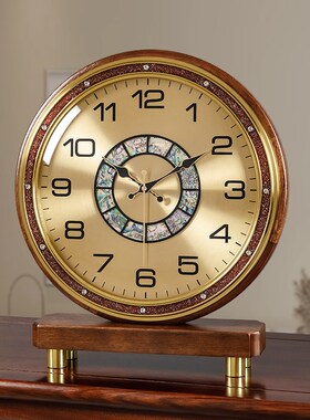 轻奢新中式座钟客厅静音台钟创意实木时钟L家用摆件桌面装饰坐钟