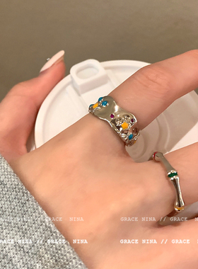 2024新款多巴胺戒指女小众设计独特情侣对戒个性高级感竹节食指戒