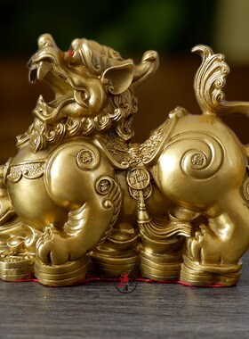 全铜貔貅摆件一对招o财聚财旺财鎭宅公司店铺家用客厅财位装饰摆