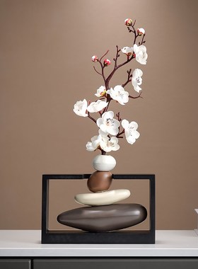 时来运转平衡石头新中式摆件客厅隔断电视柜入门玄关博古架装饰品