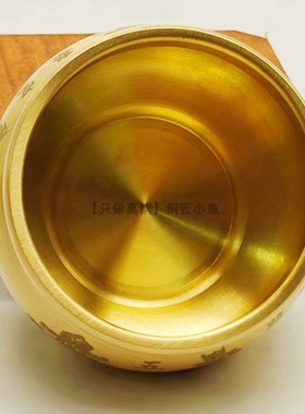 纯铜五路财神聚宝盆黄铜米缸迷你铜缸小号财神爷桌面招财财运摆件