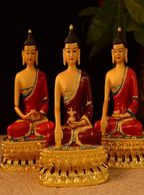 6寸金色彩绘佛像三宝佛文殊四臂莲师新古典精致做工桌面摆件家用