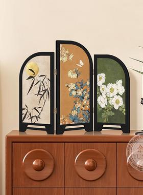 中古风墨竹小屏风客厅桌面摆件屏风装饰品复古艺术玄关电视柜摆画