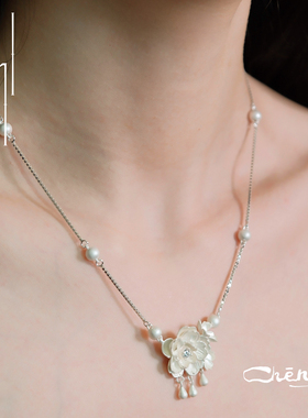 cheng 重瓣流樱项链 原创设计925银樱花项链小众仙女高级感