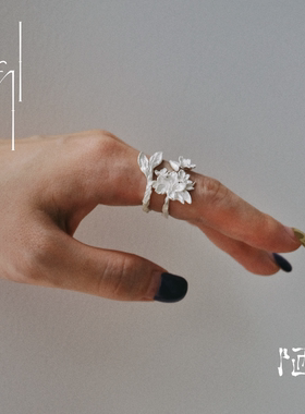 陋Lou 樱花开口双戒 原创设计925银戒指叠戴 手工小众花朵造型