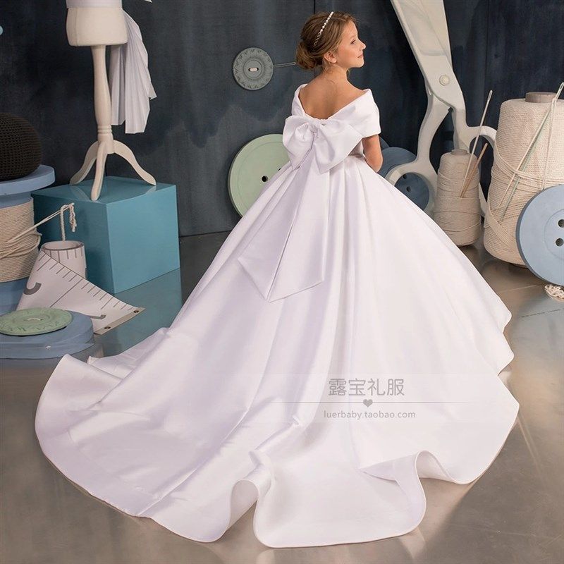 洋气儿童长拖尾礼服女童钢琴生日演出服白色模特走秀高端公主裙子,淘宝优惠券,粉丝福利购,淘宝优惠卷
