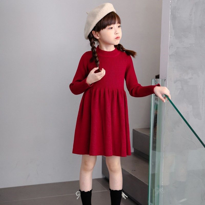 毛秋装裙女童儿童衣裙裙子红色长袖高领女童毛衣长连衣裙公主针织,淘宝优惠券,粉丝福利购,淘宝优惠卷