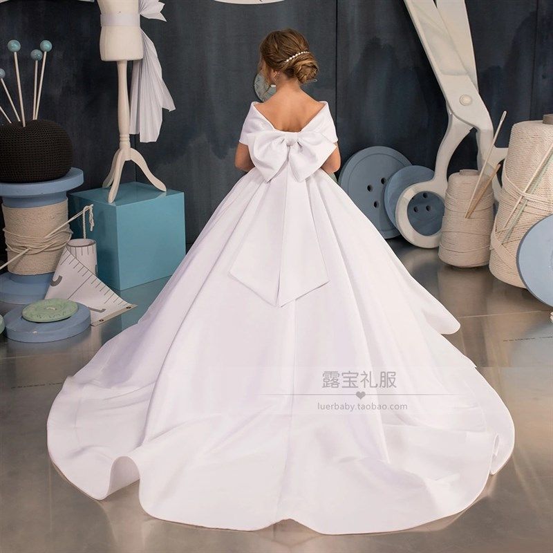 洋气儿童长拖尾礼服女童钢琴生日演出服白色模特走秀高端公主裙子,淘宝优惠券,粉丝福利购,淘宝优惠卷