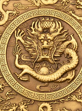 纯铜九龙盘子摆件九龙壁铜盘送支架客厅桌面装饰品仿古浮雕龙纹盘