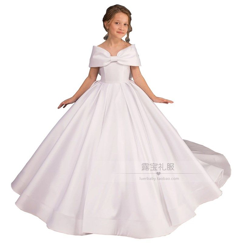 洋气儿童长拖尾礼服女童钢琴生日演出服白色模特走秀高端公主裙子,淘宝优惠券,粉丝福利购,淘宝优惠卷