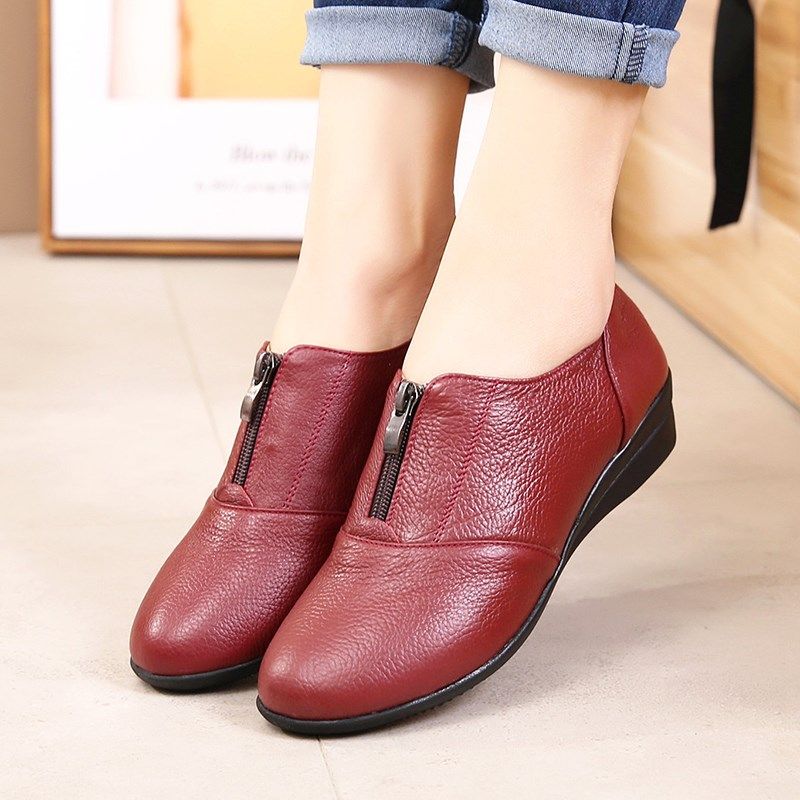 真皮深口单鞋女平底春秋款妈妈鞋软底舒适中年女皮鞋懒人鞋休闲鞋,淘宝优惠券,粉丝福利购,淘宝优惠卷