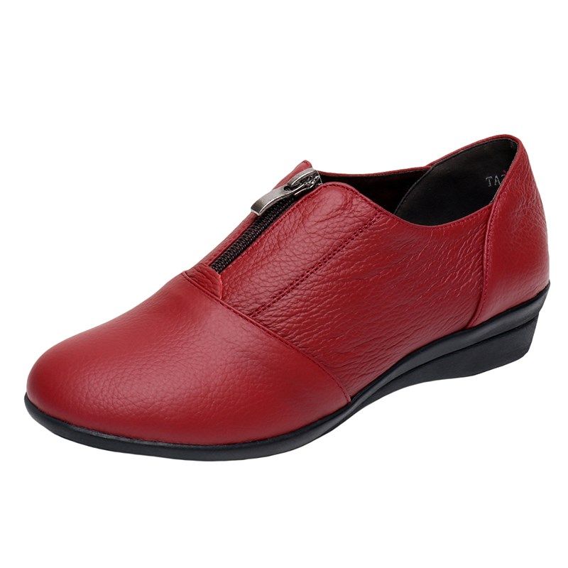 真皮深口单鞋女平底春秋款妈妈鞋软底舒适中年女皮鞋懒人鞋休闲鞋,淘宝优惠券,粉丝福利购,淘宝优惠卷