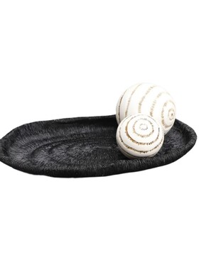 现代简约黑色肌理l托盘珊瑚球摆件样板间家居客厅茶几桌面软装饰