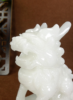 天然玉石麒麟手工雕刻招财镇宅送子玄关客厅窗台摆件汗白玉坐麒麟