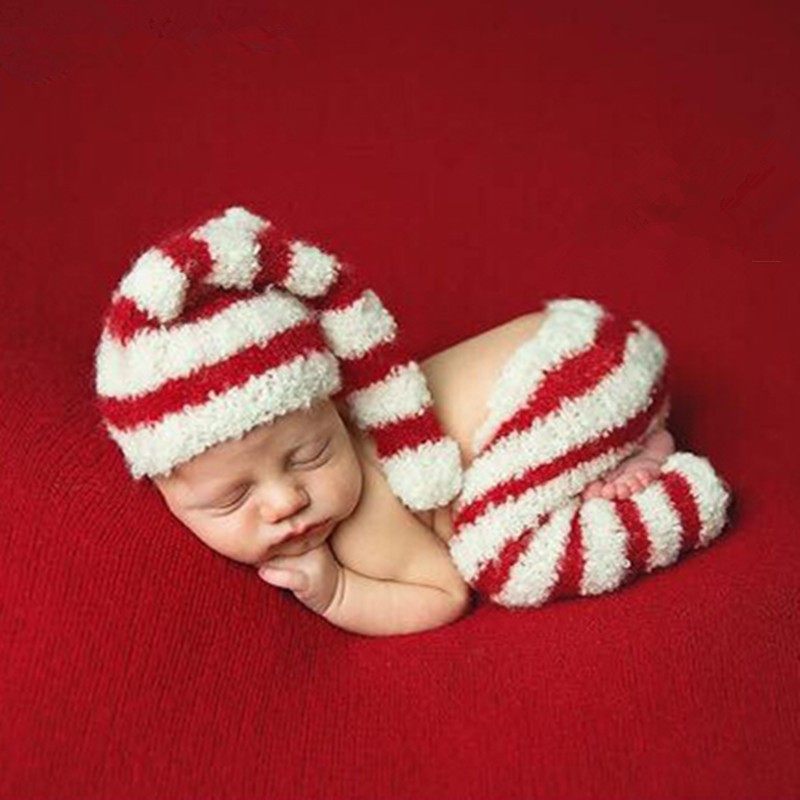 新款儿童摄影服宝宝圣诞帽红色毛巾线套装新生儿百天圣诞帽子衣服,淘宝优惠券,粉丝福利购,淘宝优惠卷