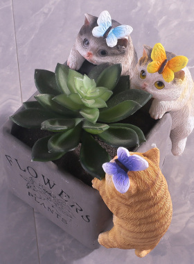 可爱小猫花园花盆挂件户外院子阳台造景小饰品挂饰橘猫咪花架装饰