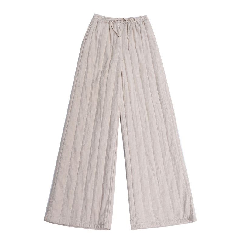 高端棉麻松紧腰系带棉裤美拉德冬款新款高档加厚保暖休闲直筒裤子,淘宝优惠券,粉丝福利购,淘宝优惠卷