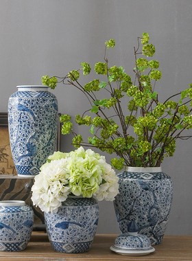 喜上眉梢景德镇陶瓷花新中式青花瓷客厅装饰插花瓷器复古摆件