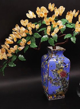 天然紫水晶原石发财树居家客厅创意装饰品陶瓷摇钱树办公室摆件