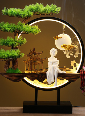 新中式禅意摆件灯圈小夜灯家居装饰品客厅办公室桌面创意开业礼品