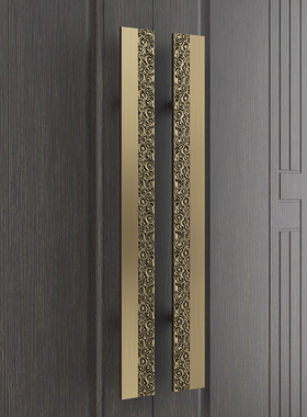 中式仿古铜玻璃门拉手酒店包间祥云雕刻太空铝推拉实木门把手黑色