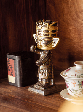 国风星堆文创青铜立家居客厅茶室博古架古风历史装饰