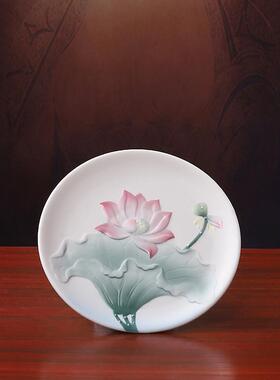 久畔陶瓷高脚果盘套组家用供佛莲花香炉花瓶圣水杯蜡烛台佛具摆件