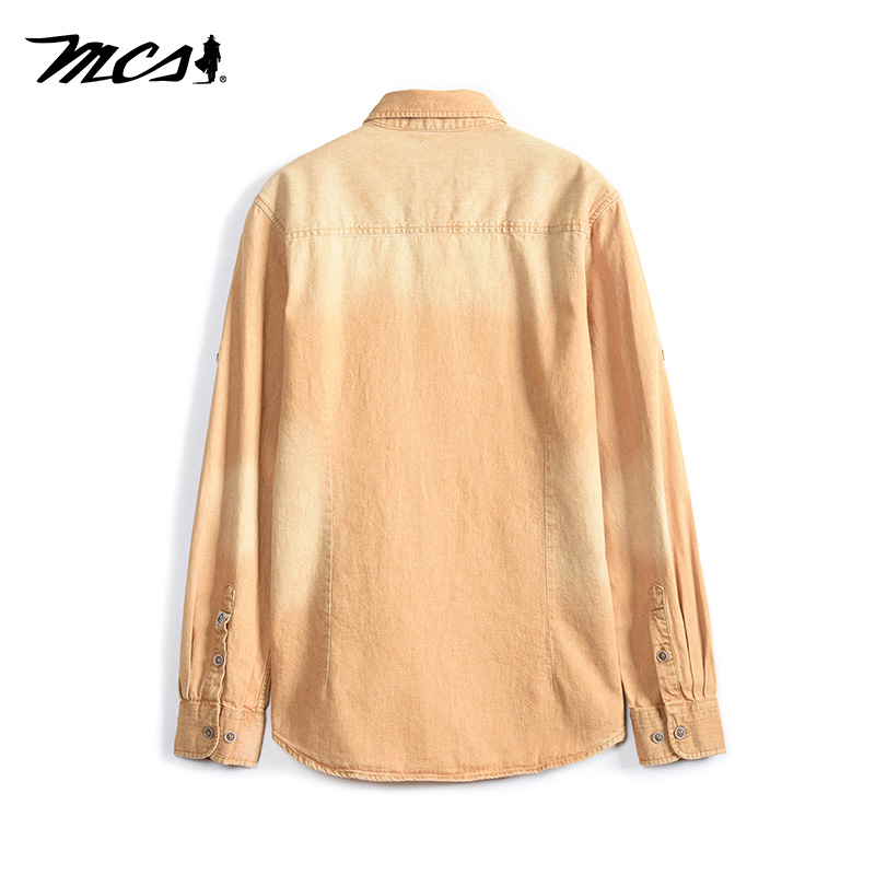 MCS男装源自万宝路春夏款男士复古休闲百搭纯棉长袖牛仔衬衫外套 - 图3